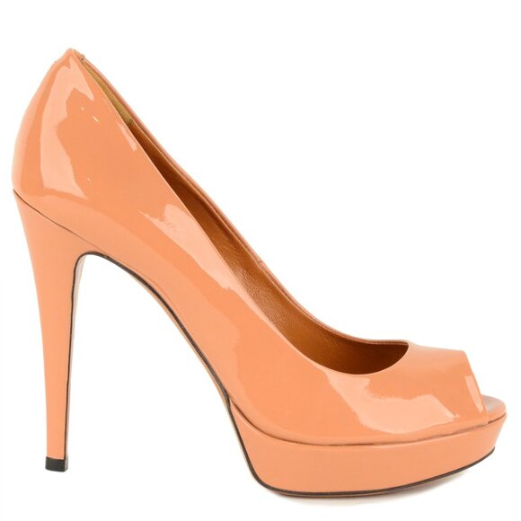 GUCCI SHOES BETTY PATENT LEATHER PLATFORM OPEN TOE PUMP PHARD sz 39.5 9.5 - Picture 1 of 11